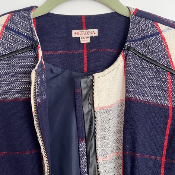 MERONA XS Preppy Blazer Jacket Gold zipper Pockets business checker coat - Picture 4 of 8